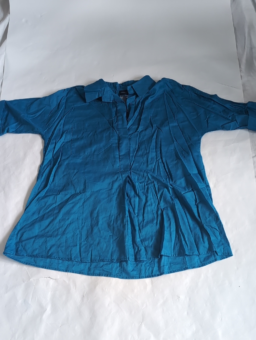 Westbound Women's Blue Aqua Casual Half Button Short Sleeve Shirt -S